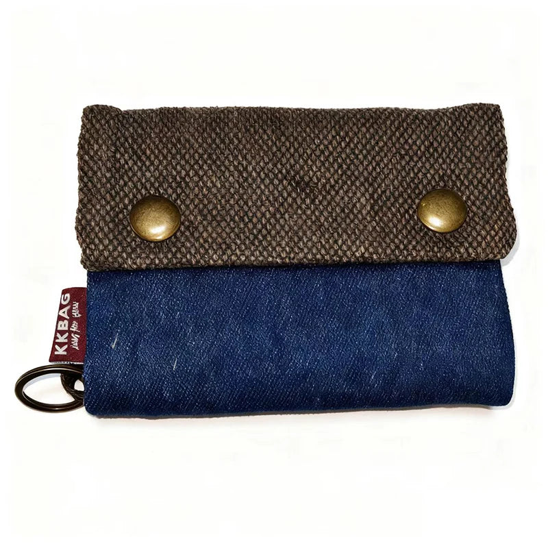 Portefeuille tissu pliable unisexe en toile bicolore avec bouton pression et porte-clés — photo 7