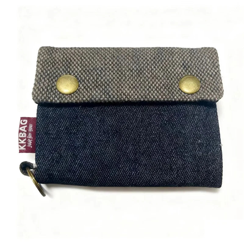 Portefeuille tissu pliable unisexe en toile bicolore avec bouton pression et porte-clés — photo 8