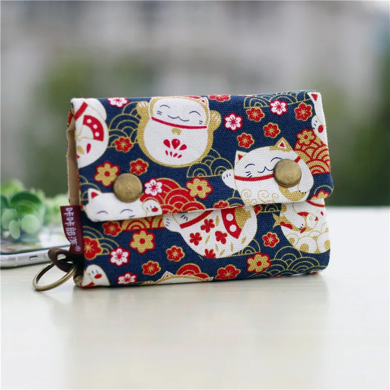 Portefeuille tissu pliable unisexe en toile avec motifs japonais et fermeture pression — photo 1