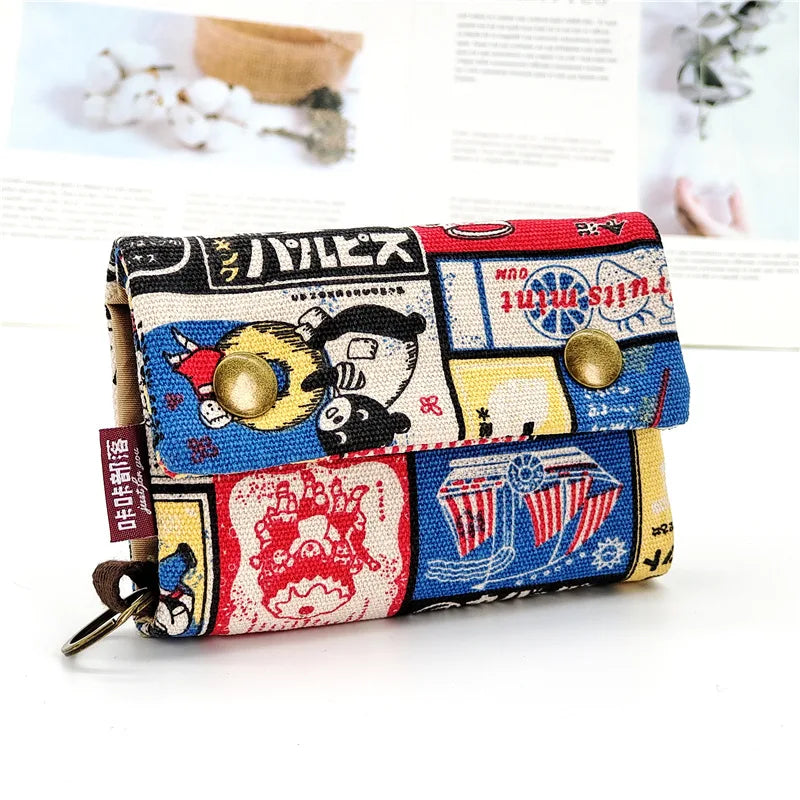 Portefeuille tissu pliable unisexe en toile avec motifs japonais et fermeture pression — photo 12