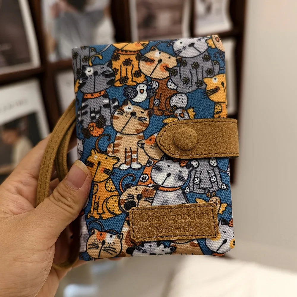 Portefeuille compact en toile imprimée porte-monnaie pliable mixte motif chat — photo 3
