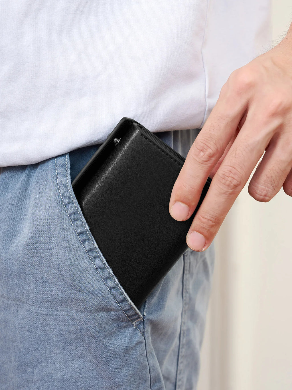 Portefeuille trifold simili cuir PU compact multifonction avec zip et porte-monnaie — photo 1