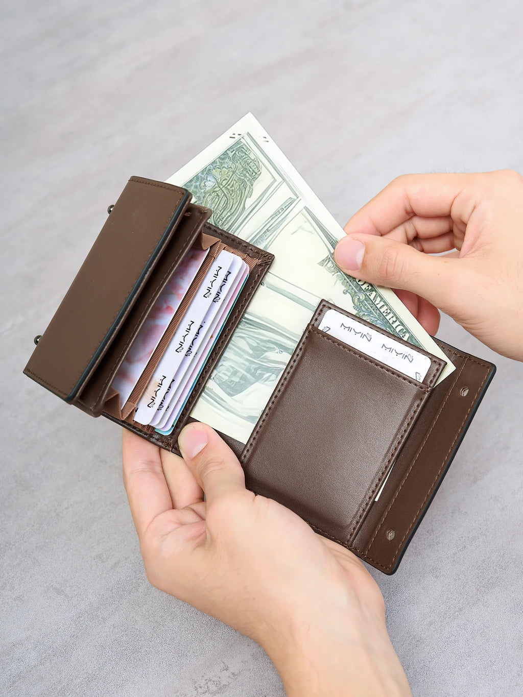 Portefeuille trifold simili cuir PU compact multifonction avec zip et porte-monnaie — photo 2