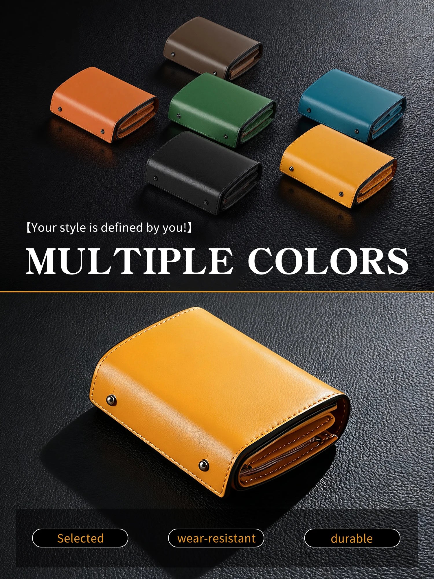 Portefeuille trifold simili cuir PU compact multifonction avec zip et porte-monnaie — photo 3 Image