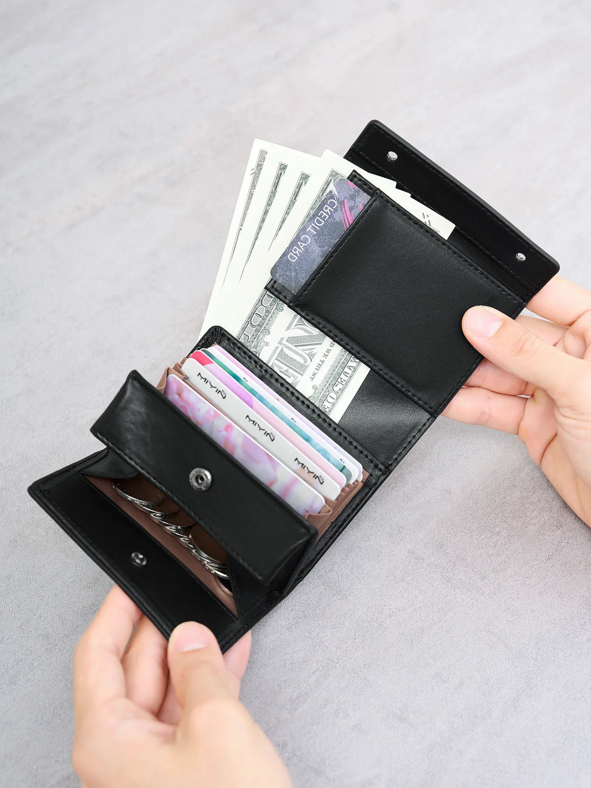 Portefeuille trifold simili cuir PU compact multifonction avec zip et porte-monnaie — photo 5