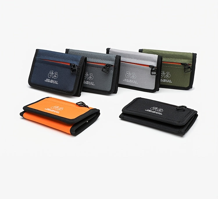 Portefeuille unisexe 3 volets en nylon ripstop, zip orange