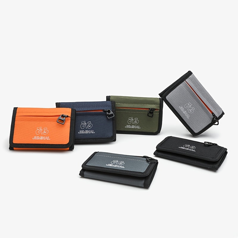 Portefeuille unisexe 3 volets en nylon ripstop, zip orange