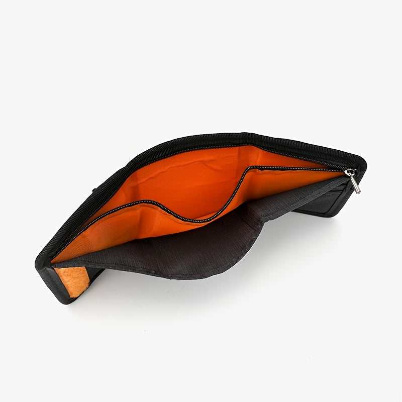 Portefeuille unisexe 3 volets en nylon ripstop, zip orange