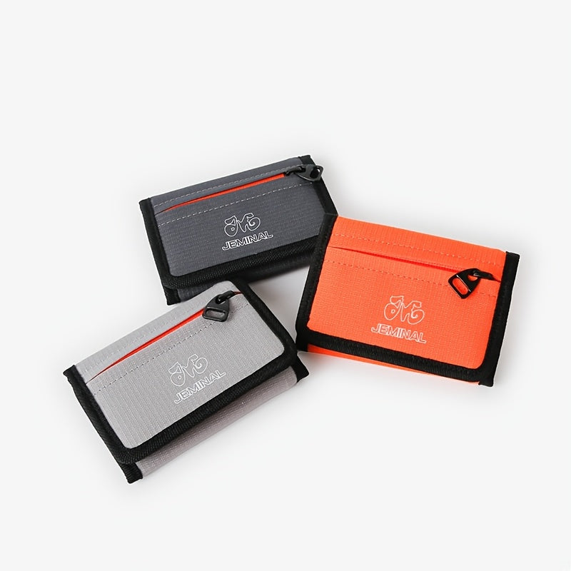 Portefeuille unisexe 3 volets en nylon ripstop, zip orange