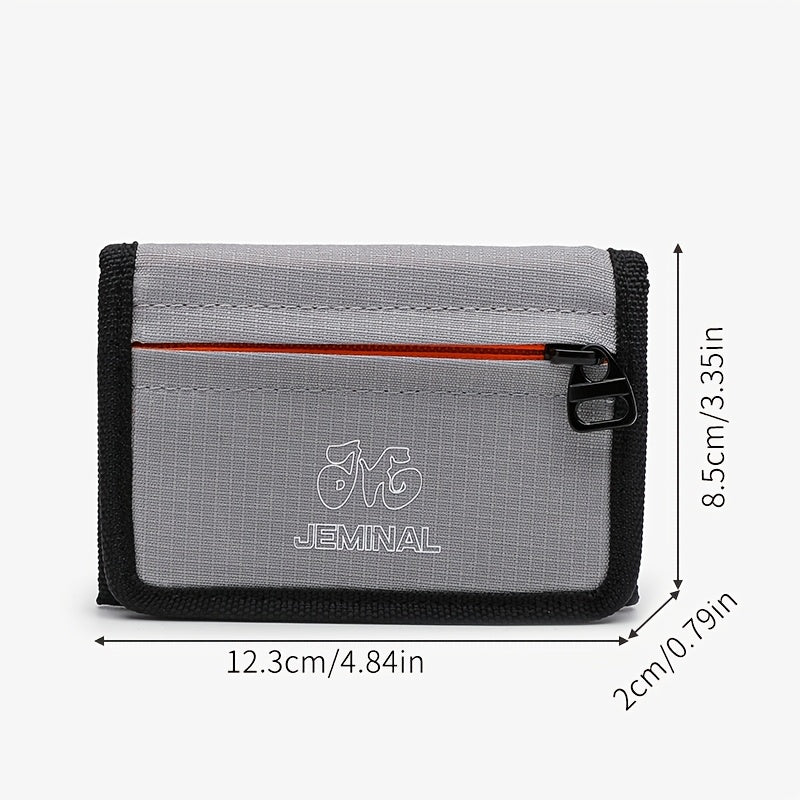 Portefeuille unisexe 3 volets en nylon ripstop, zip orange