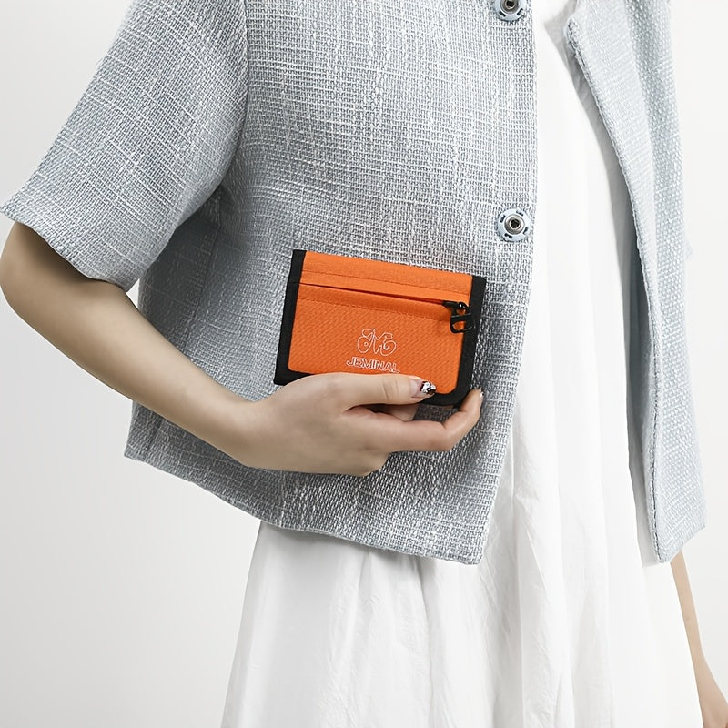 Portefeuille unisexe 3 volets en nylon ripstop, zip orange