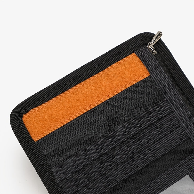 Portefeuille unisexe 3 volets en nylon ripstop, zip orange