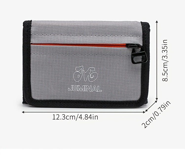 Portefeuille unisexe 3 volets en nylon ripstop, zip orange