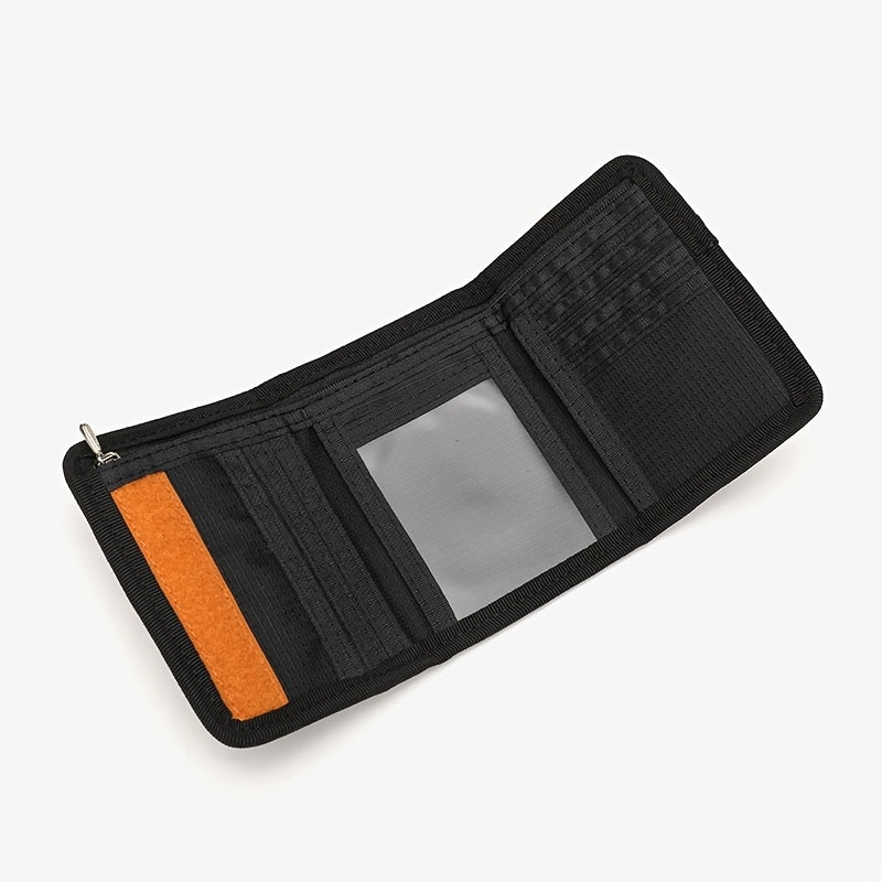 Portefeuille unisexe 3 volets en nylon ripstop, zip orange