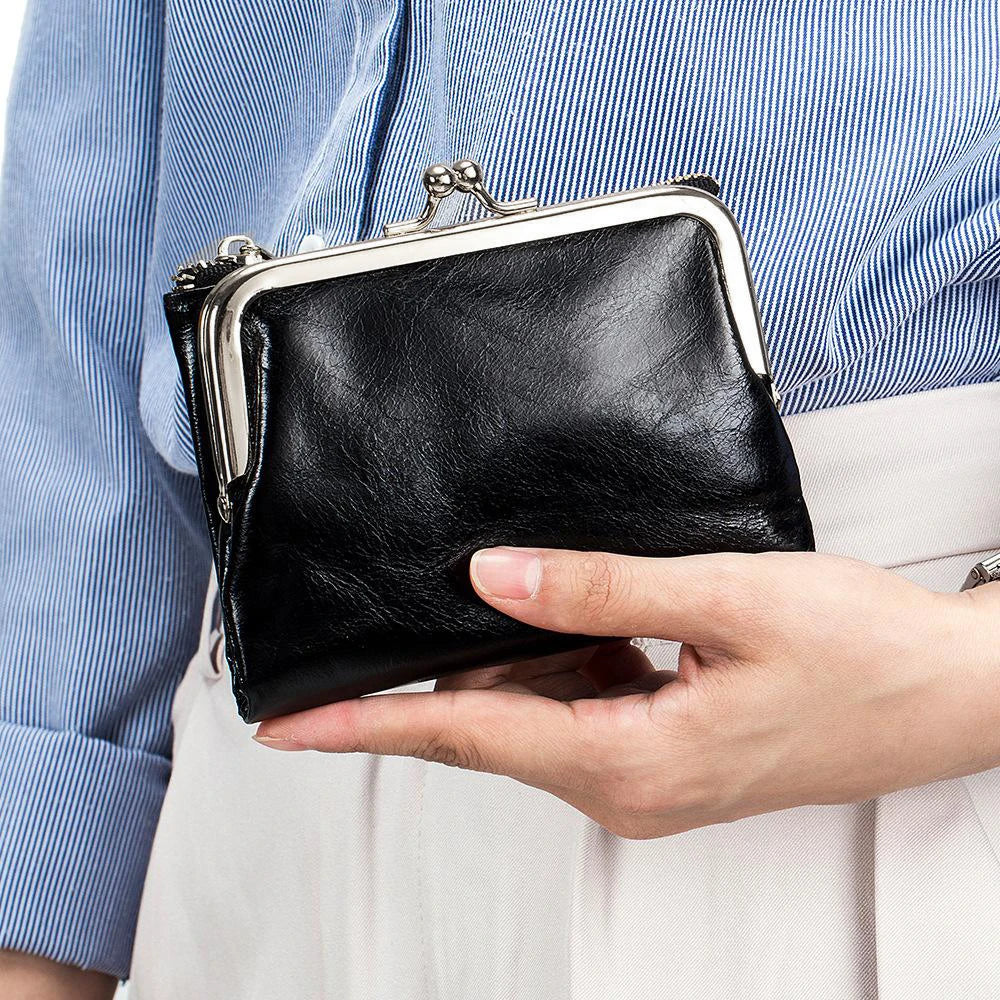 Portefeuille vintage en cuir pour femme avec fermoir Kiss Lock et grande capacité — photo 1