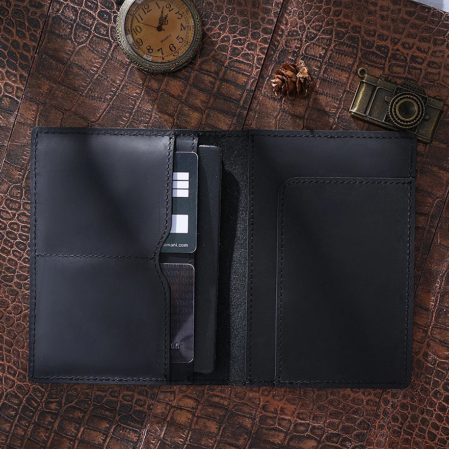 Protège passeport cuir véritable porte-cartes voyage compact fait main vintage — photo 3 Image