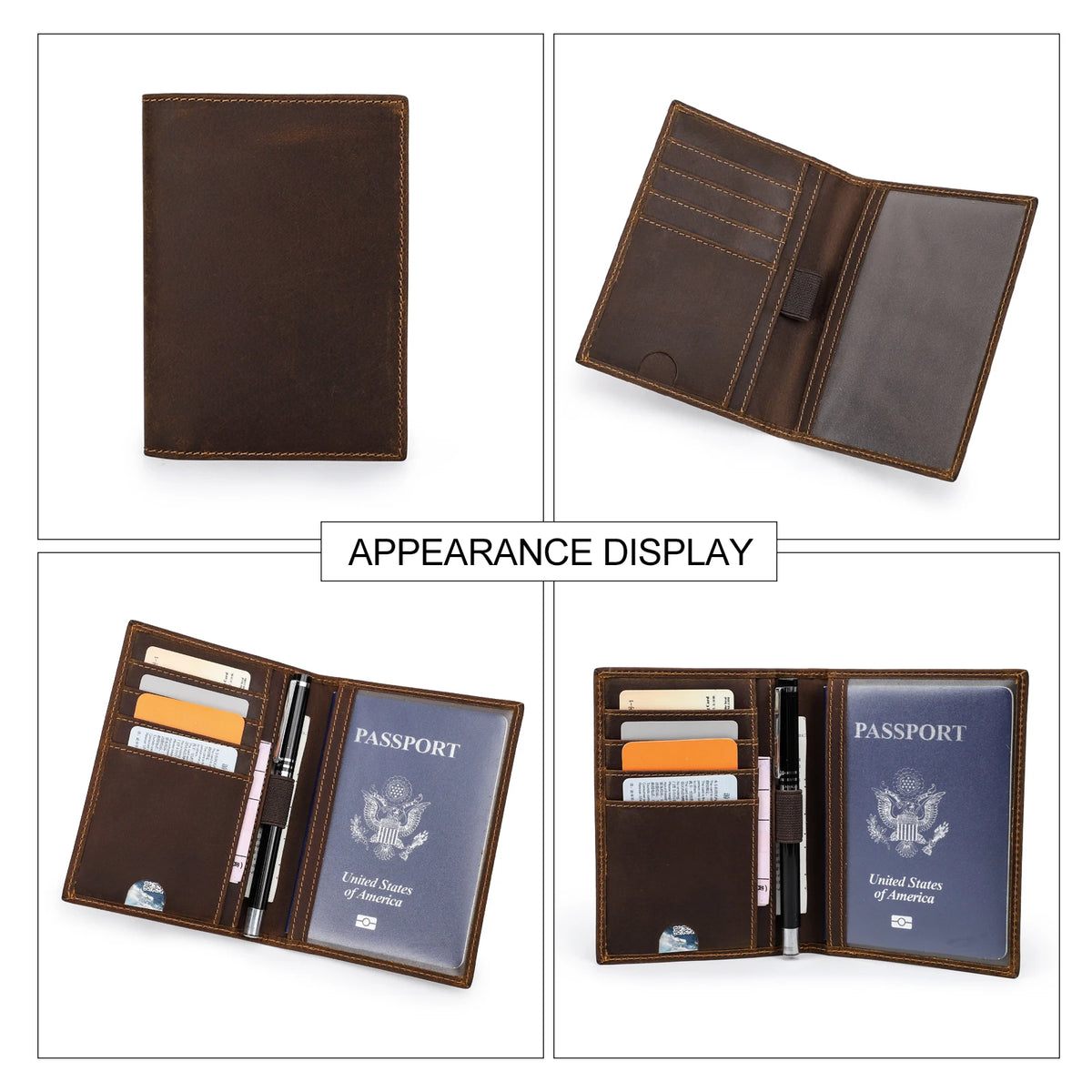 Protège-passeport en cuir véritable pour homme avec fente pour stylo — photo 2