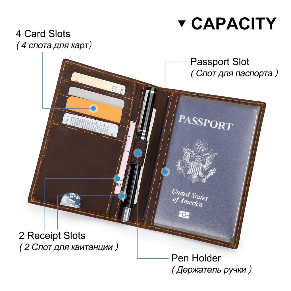 Protège-passeport en cuir véritable pour homme avec fente pour stylo — photo 5