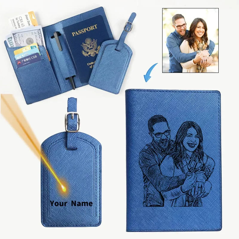 Ensemble Protège-passeport et Étiquette de bagage personnalisés avec photo et nom — photo 1