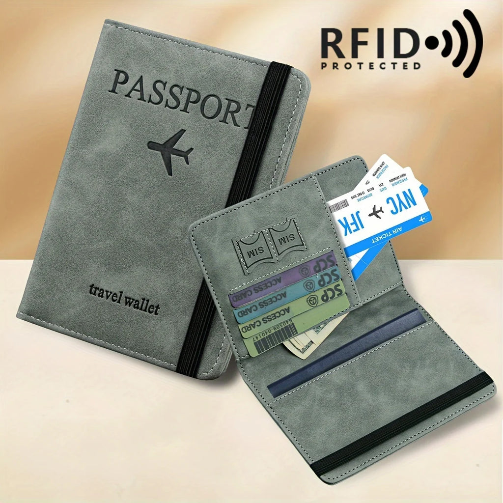 Protège-passeport rétro en cuir PU avec blocage RFID et fentes pour cartes — photo 1