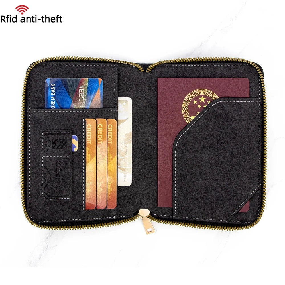 Protège-passeport rfid avec fermeture éclair et organisateur de voyage anti-vol en cuir pu — photo 2