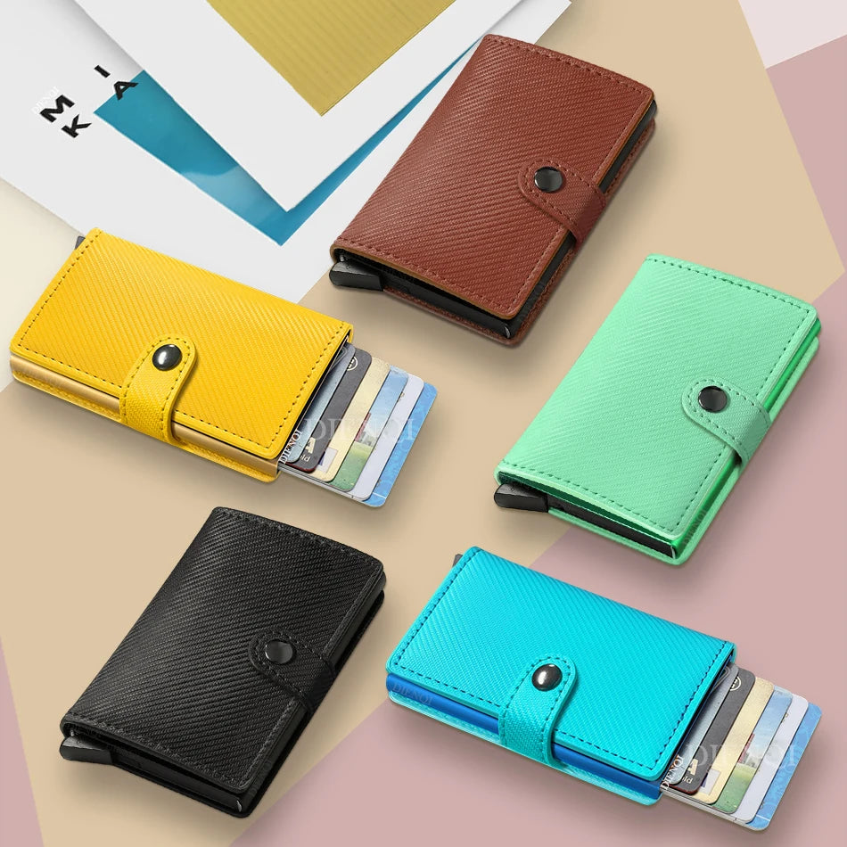 Porte-carte automatique rfid en cuir pu carbone avec éjection rapide — photo 1