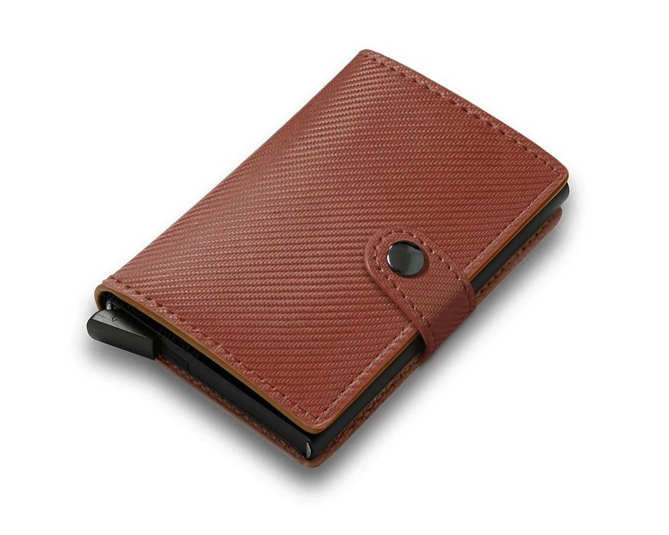Porte-carte automatique rfid en cuir pu carbone avec éjection rapide — photo 5