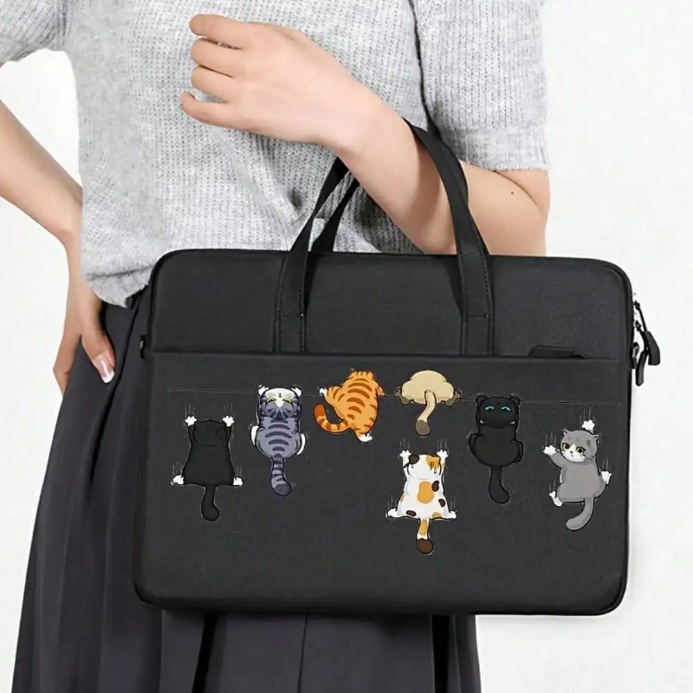 Sacoche ordinateur portable avec motif chats et bandoulière ajustable en polyester — photo 1