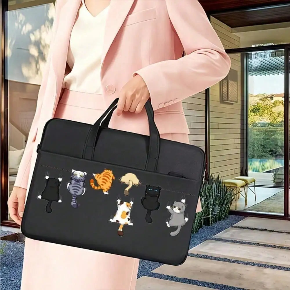 Sacoche ordinateur portable avec motif chats et bandoulière ajustable en polyester — photo 2