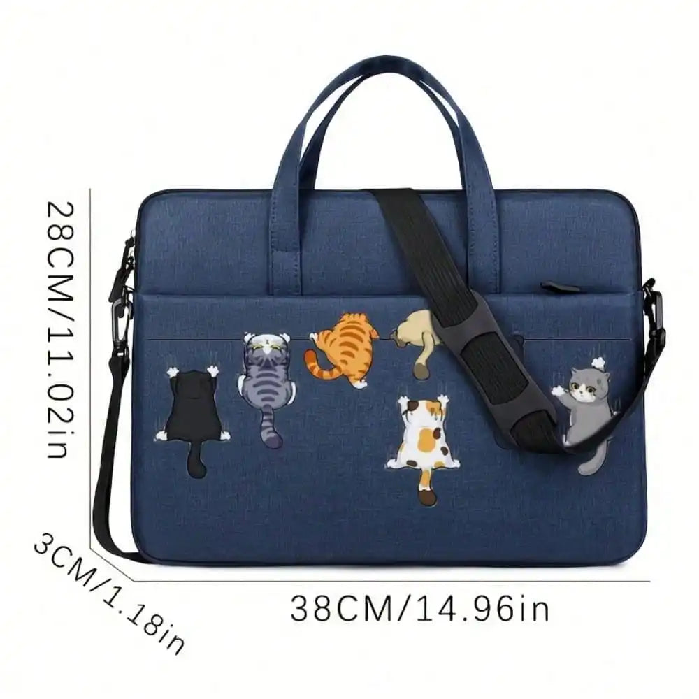 Sacoche ordinateur portable avec motif chats et bandoulière ajustable en polyester — photo 3
