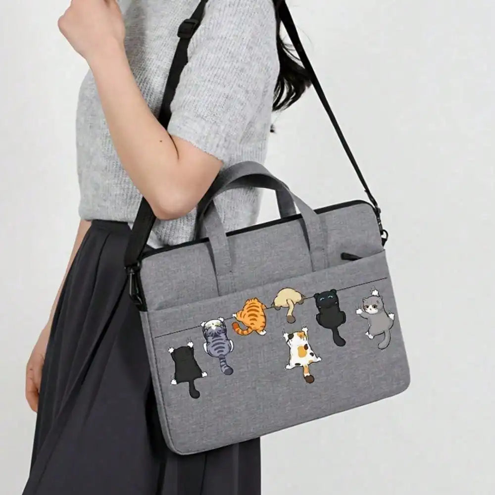 Sacoche ordinateur portable avec motif chats et bandoulière ajustable en polyester — photo 4