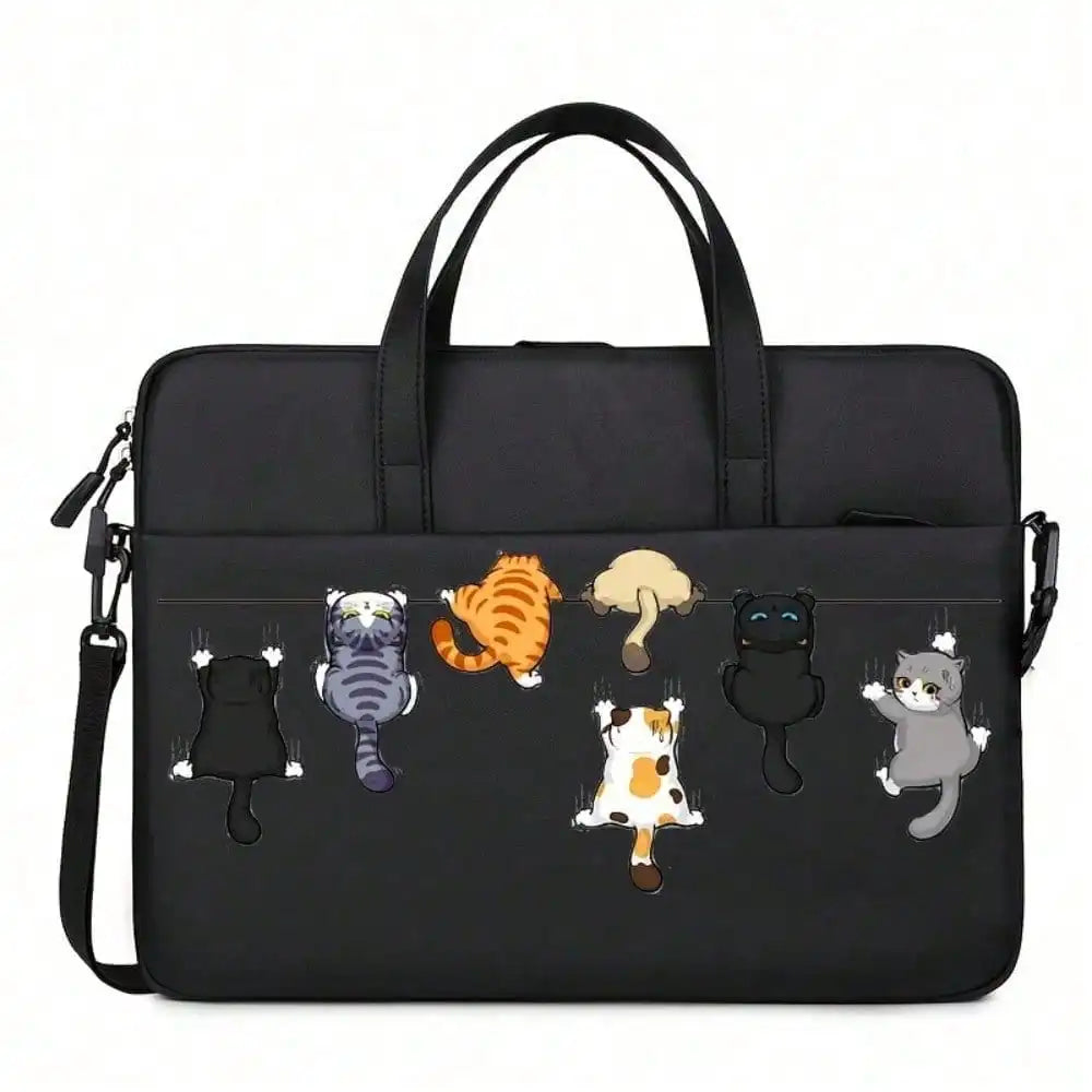 Sacoche ordinateur portable avec motif chats et bandoulière ajustable en polyester — photo 5