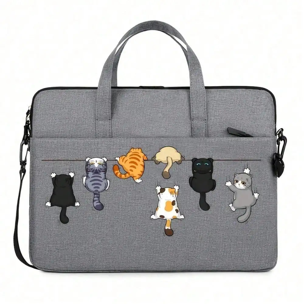 Sacoche ordinateur portable avec motif chats et bandoulière ajustable en polyester — photo 6