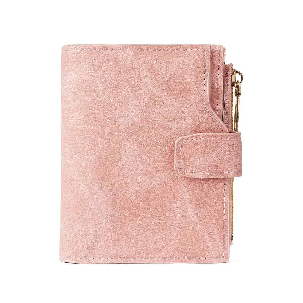 Portefeuille femme compact vintage en cuir PU nubuck avec zip et bouton pression — photo 1
