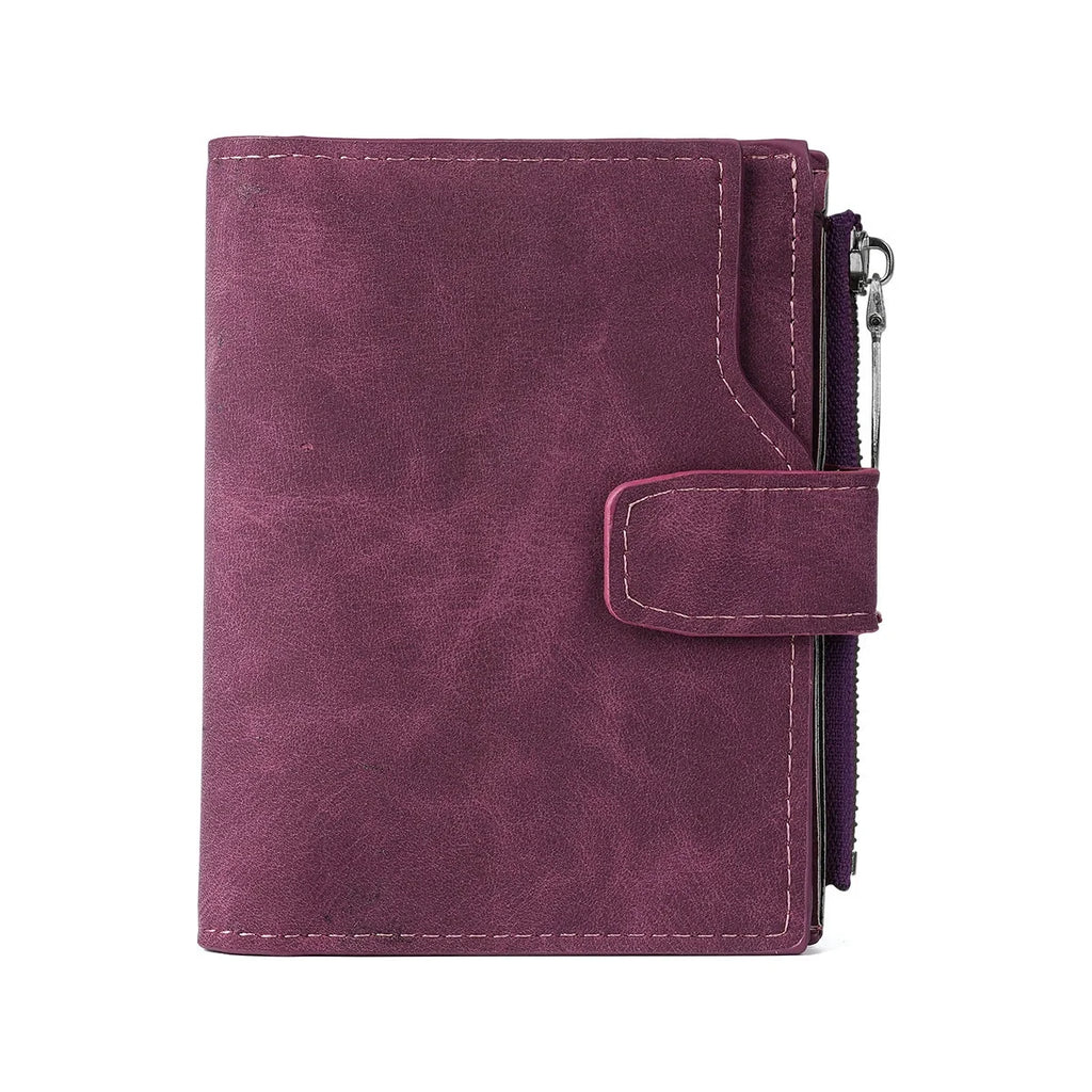 Portefeuille femme compact vintage en cuir PU nubuck avec zip et bouton pression — photo 3