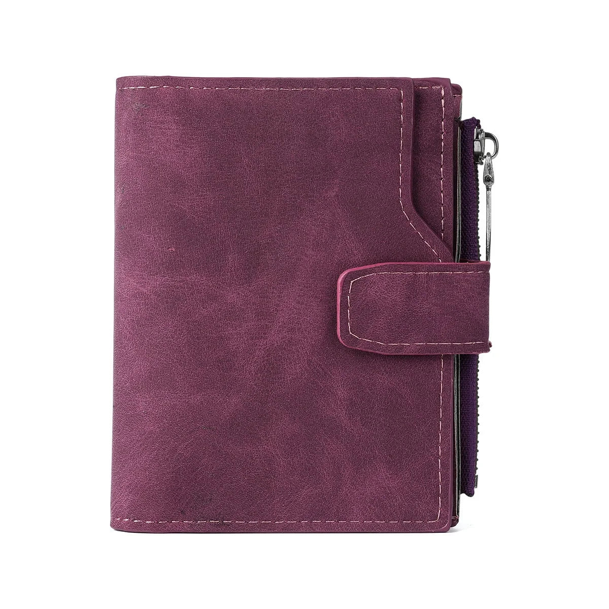 Portefeuille femme compact vintage en cuir PU nubuck avec zip et bouton pression — photo 3