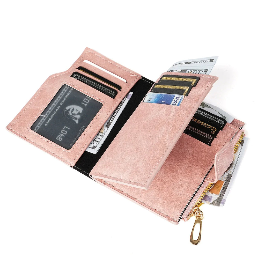Portefeuille femme compact vintage en cuir PU nubuck avec zip et bouton pression — photo 4