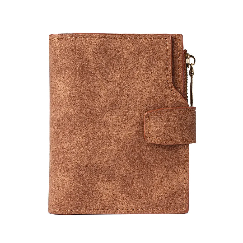 Portefeuille femme compact vintage en cuir PU nubuck avec zip et bouton pression — photo 5