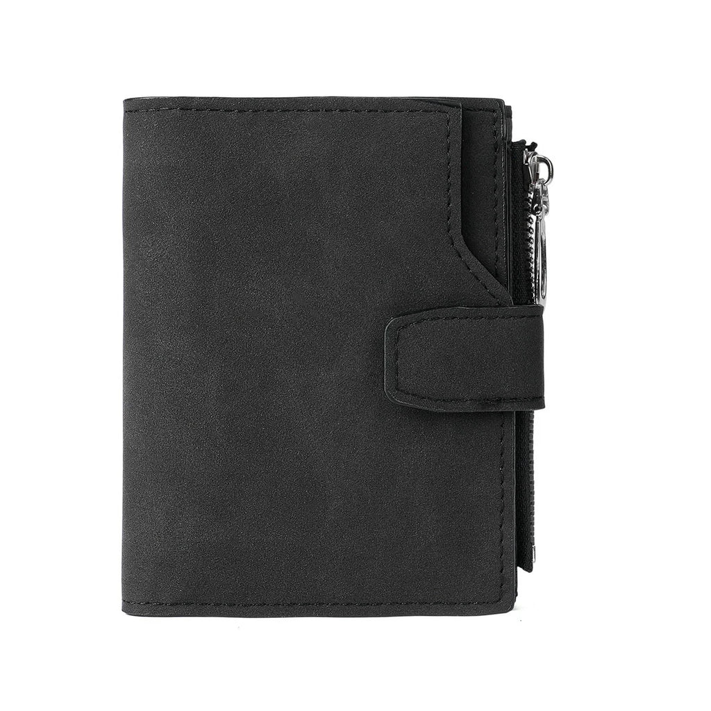 Portefeuille femme compact vintage en cuir PU nubuck avec zip et bouton pression — photo 6