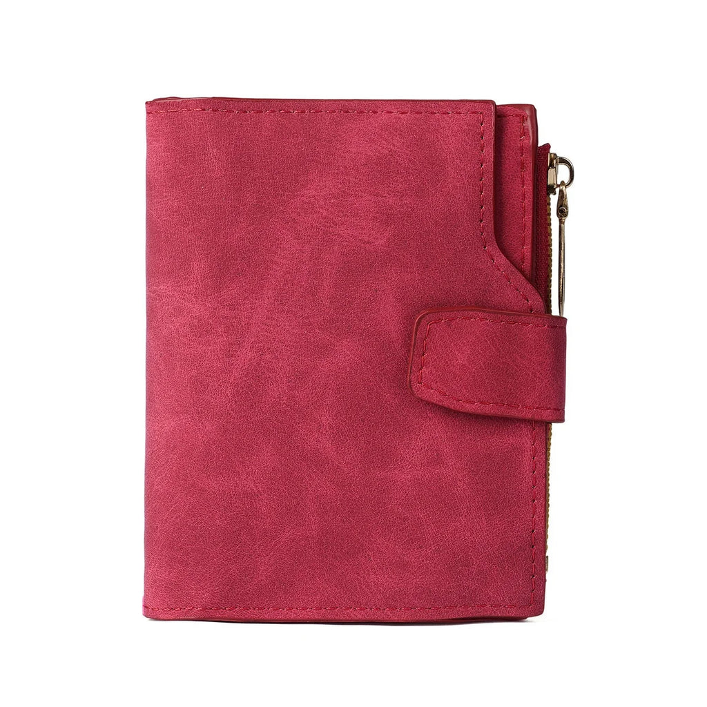 Portefeuille femme compact vintage en cuir PU nubuck avec zip et bouton pression — photo 7