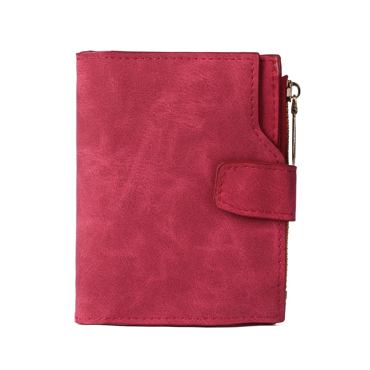 Portefeuille femme compact vintage en cuir PU nubuck avec zip et bouton pression — photo 7