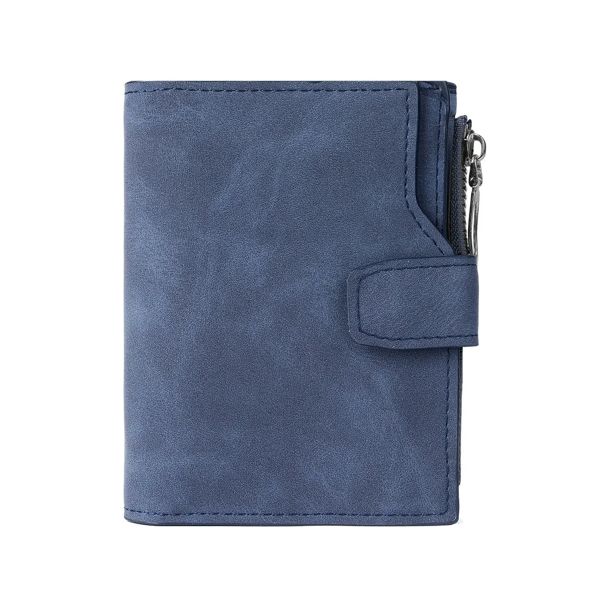 Portefeuille femme compact vintage en cuir PU nubuck avec zip et bouton pression — photo 8